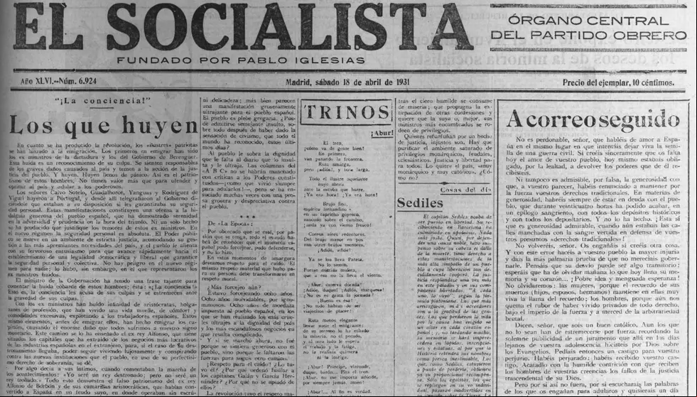6924 de 18 de abril de 1931 de El Socialista