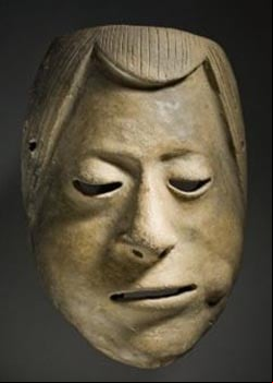 Máscara de terracota. Hombre mascando coca. Colombia 1250-1500